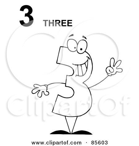 Royalty-Free (RF) Clipart Illustration of a Friendly Outlined Number 3 Three Guy With Text by Hit Toon