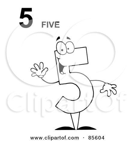 Royalty-Free (RF) Clipart Illustration of a Friendly Outlined Number 5 Five Guy With Text by Hit Toon