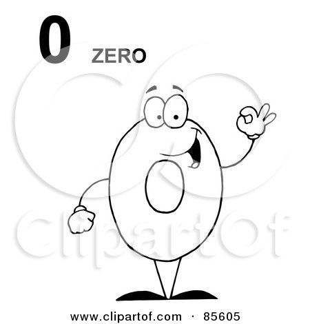 Royalty-Free (RF) Clipart Illustration of a Friendly Outlined Number 0 Zero Guy With Text by Hit Toon