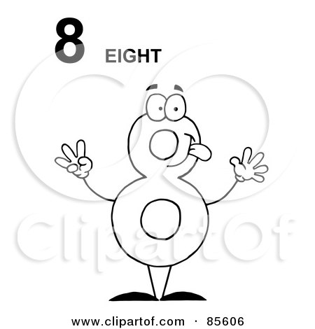 Royalty-Free (RF) Clipart Illustration of a Friendly Outlined Number 8 Eight Guy With Text by Hit Toon
