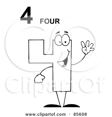 Royalty-Free (RF) Clipart Illustration of a Friendly Outlined Number 4 Four Guy With Text by Hit Toon