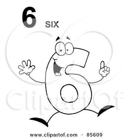 Royalty-Free (RF) Clipart Illustration of a Friendly Outlined Number 6 Six Guy With Text by Hit Toon