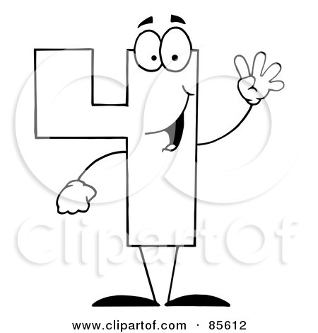 Royalty-Free (RF) Clipart Illustration of a Friendly Outlined Number 4 Four Guy by Hit Toon
