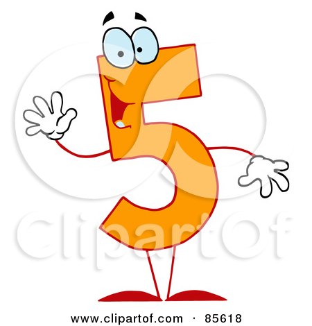 Royalty-Free (RF) Clipart Illustration of a Friendly Orange Number 5 Five Guy by Hit Toon