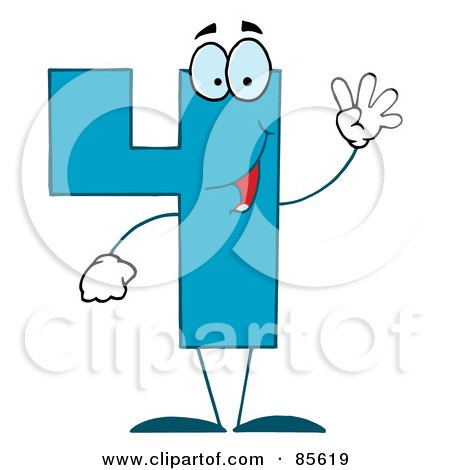 Royalty-Free (RF) Clipart Illustration of a Friendly Blue Number 4 Four Guy by Hit Toon