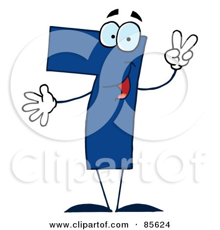 Royalty-Free (RF) Clipart Illustration of a Friendly Blue Number 7 Seven Guy by Hit Toon