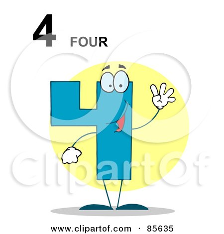 Royalty-Free (RF) Clipart Illustration of a Friendly Number 4 Four Guy With Text by Hit Toon