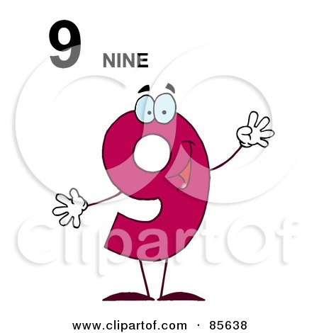 Royalty-Free (RF) Clipart Illustration of a Friendly Pink Number 9 Nine Guy With Text by Hit Toon