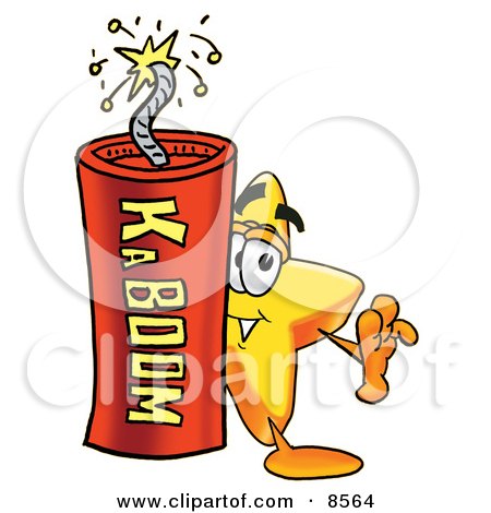 Clipart Picture of a Star Mascot Cartoon Character Standing With a Lit Stick of Dynamite by Mascot Junction