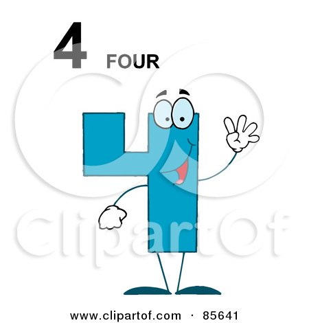 Royalty-Free (RF) Clipart Illustration of a Friendly Blue Number 4 Four Guy With Text by Hit Toon