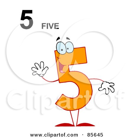 Royalty-Free (RF) Clipart Illustration of a Friendly Orange Number 5 Five Guy With Text by Hit Toon