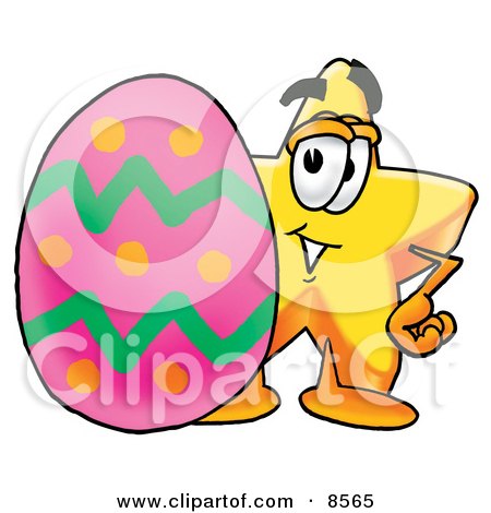 Clipart Picture of a Star Mascot Cartoon Character Standing Beside an Easter Egg by Mascot Junction