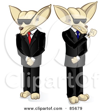 Royalty-Free (RF) Clipart Illustration of Two Security Chihuahua Guard Dogs In Suits by Paulo Resende