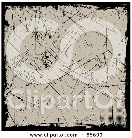Royalty-Free (RF) Clipart Illustration of a Grungy Tan Background With Scratches And Black Borders by KJ Pargeter