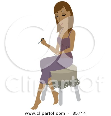 Royalty-Free (RF) Clipart Illustration of a Pretty Hispanic Woman Sitting On A Stool And Painting Her Hands During A Home Manicure by Rosie Piter