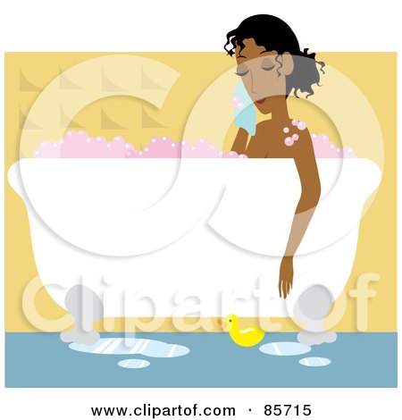 Relaxed Black Woman Taking A Luxurious Bubble Bath In A Claw Foot Tub ...