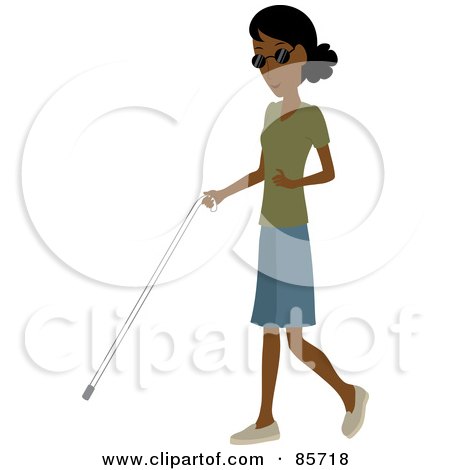 Royalty-Free (RF) Clipart Illustration of a Blind Black Woman Walking With A White Cane by Rosie Piter