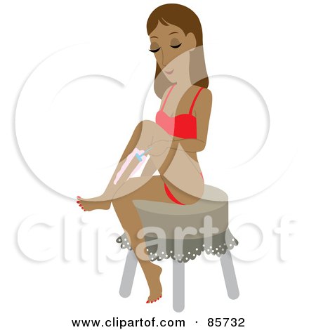Royalty-Free (RF) Clipart Illustration of a Hispanic Woman Sitting On A Stool And Shaving Her Legs by Rosie Piter