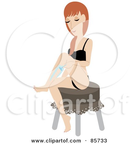 Royalty-Free (RF) Clipart Illustration of a Caucasian Woman Sitting On A Stool And Shaving Her Legs by Rosie Piter
