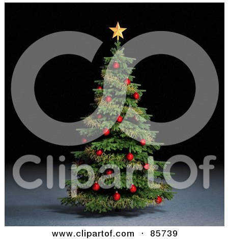 Royalty-Free (RF) Clipart Illustration of a 3d Christmas Tree With A Gold Star And Red Balls by Mopic