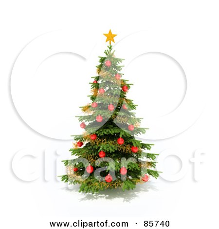 Royalty-Free (RF) Clipart Illustration of a 3d Xmas Tree With A Gold Star And Red Balls by Mopic