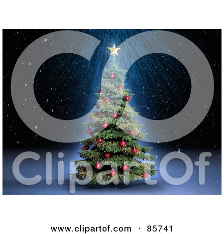 Royalty-Free (RF) Clipart Illustration of a 3d X Mas Tree With A Gold Star And Red Balls by Mopic