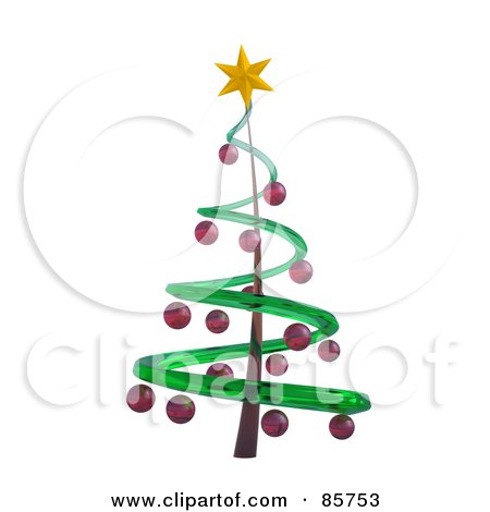 Royalty-Free (RF) Clipart Illustration of a 3d Spiral Glass Christmas Tree With Red Balls And A Yellow Star by Mopic
