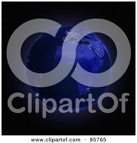 Royalty-Free (RF) Clipart Illustration of a 3d Blue Globe Of Night On Africa And Europe by Mopic