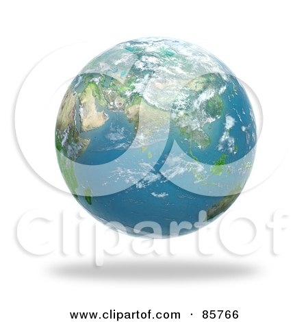 Royalty-Free (RF) Clipart Illustration of a 3d Cloudy Globe Featuring Asia by Mopic