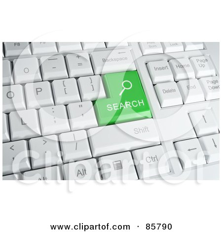 Royalty-Free (RF) Clipart Illustration of a 3d Green Search Button On A Computer Keyboard by Mopic
