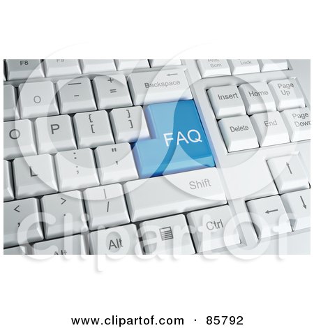 Royalty-Free (RF) Clipart Illustration of a 3d Blue FAQ Button On A Computer Keyboard by Mopic