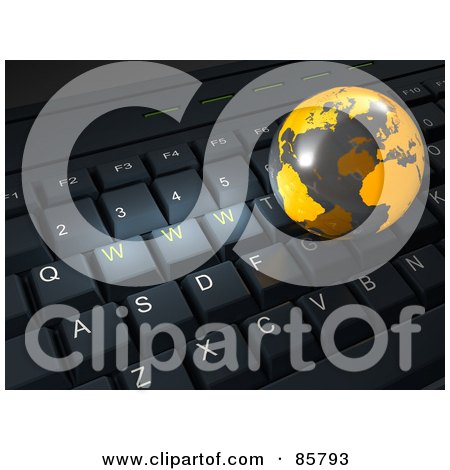 Royalty-Free (RF) Clipart Illustration of a 3d Orange Globe On Top Of A Black Computer Keyboard by Mopic
