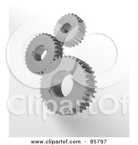 Royalty-Free (RF) Clipart Illustration of 3d Gloating Gears Over Shaded White by Mopic