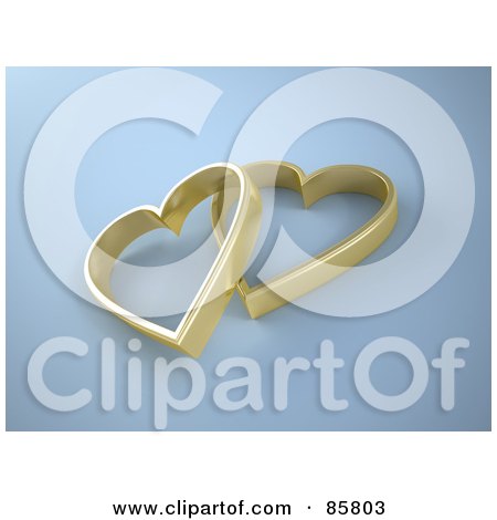 Royalty-Free (RF) Clipart Illustration of Two 3d Golden Hearts Over Gray by Mopic