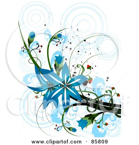 Royalty-Free (RF) Clipart Illustration of a Blue Floral Grunge Design by BNP Design Studio