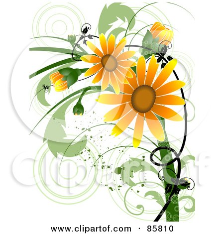 Royalty-Free (RF) Clipart Illustration of an Orange Floral Grunge Daisy Design by BNP Design Studio