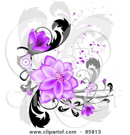 Royalty-Free (RF) Clipart Illustration of a Purple Flower Grunge Design by BNP Design Studio