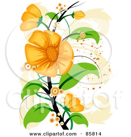 Royalty-Free (RF) Clipart Illustration of an Orange Floral Grunge Design by BNP Design Studio