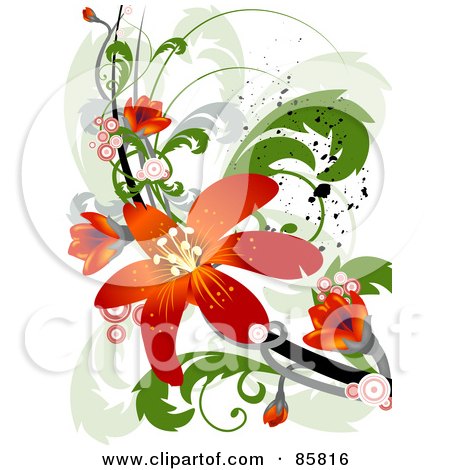 Royalty-Free (RF) Clipart Illustration of a Red Floral Grunge Design by BNP Design Studio