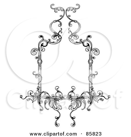 Royalty-Free (RF) Clipart Illustration of a Vintage Black And White Floral Border by BNP Design Studio