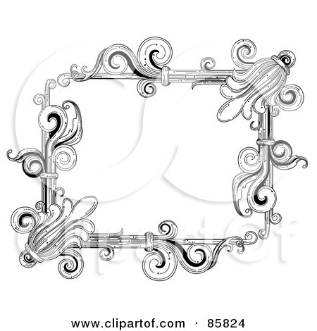 Royalty-Free (RF) Clipart Illustration of a Vintage Black And White Victorian Text Box - Version 4 by BNP Design Studio