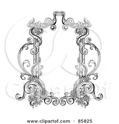 Royalty-Free (RF) Clipart Illustration of a Vintage Black And White Victorian Text Box - Version 1 by BNP Design Studio