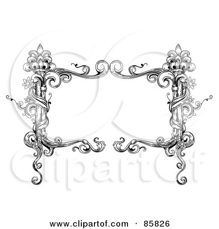 Royalty-Free (RF) Clipart Illustration of a Vintage Black And White Rectangular Floral Vine Text Box by BNP Design Studio