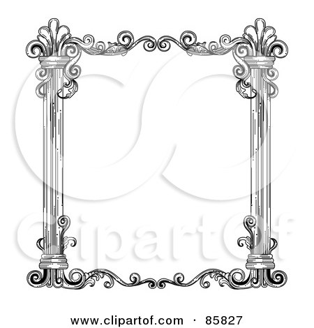 Royalty-Free (RF) Clipart Illustration of a Vintage Black And White Victorian Text Box - Version 1 by BNP Design Studio