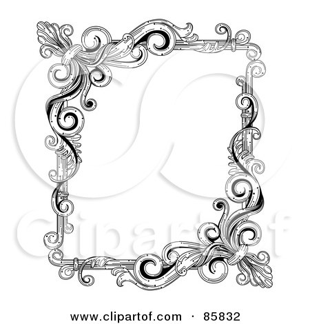Royalty-Free (RF) Clipart Illustration of a Vintage Black And White Victorian Text Box - Version 3 by BNP Design Studio
