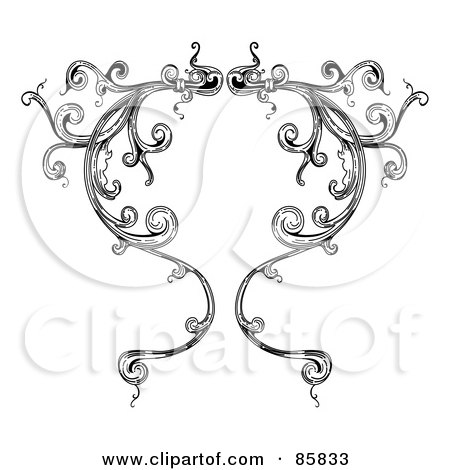 Royalty-Free (RF) Clipart Illustration of a Vintage Black And White Victorian Vine Text Box by BNP Design Studio