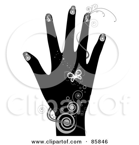 Royalty-Free (RF) Clipart Illustration of a Black Woman's Hand With Swirls, Vines And Butterflies by BNP Design Studio