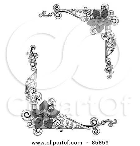Royalty-Free (RF) Clipart Illustration of a Pair Of Vintage Black And White Floral Corners by BNP Design Studio