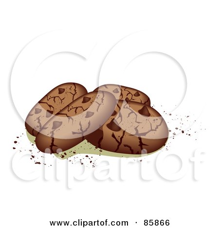 Royalty-Free (RF) Clipart Illustration of Fresh Chocolate Chip Cookies With Crumbs by BNP Design Studio