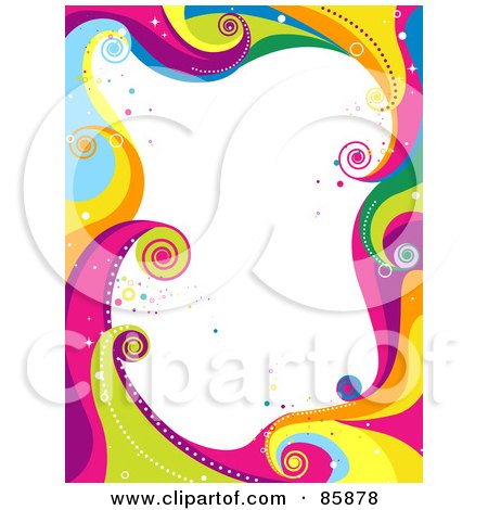Border Of Funky Colorful Waves And Circles With White Space Posters, Art Prints
